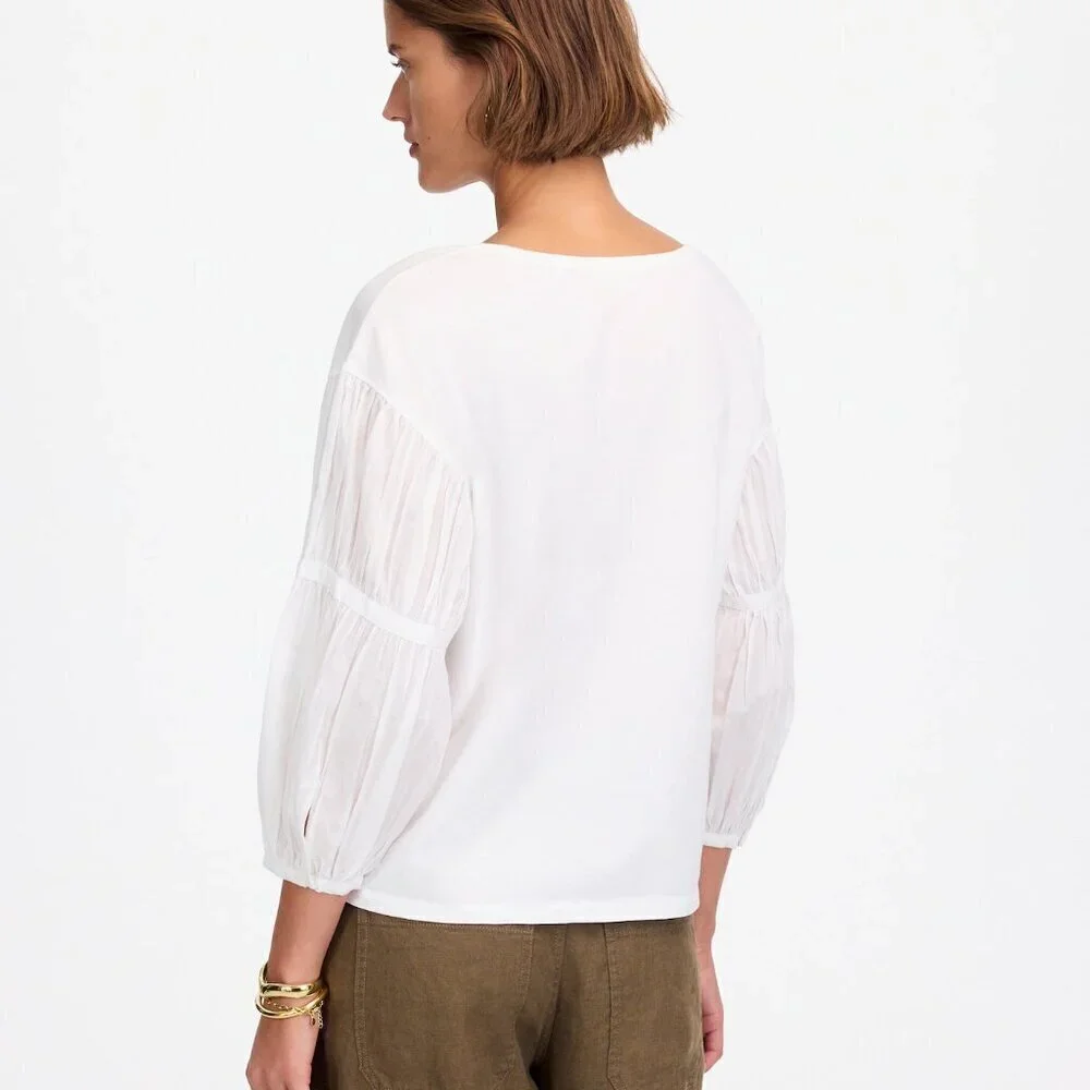 Madewell Puff-Sleeve Drop-Shoulder Knit Top Soft Cotton Jersey White XXS NWT